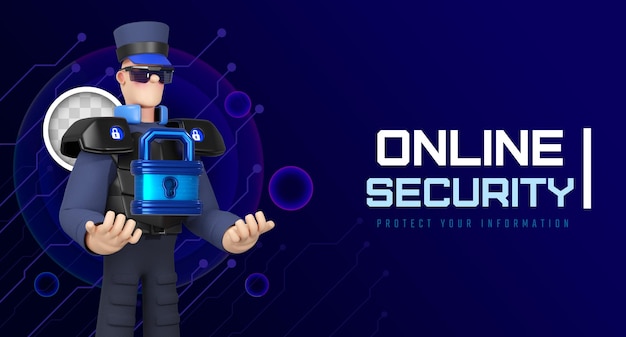 Free PSD online cyber security banner 3d illustration