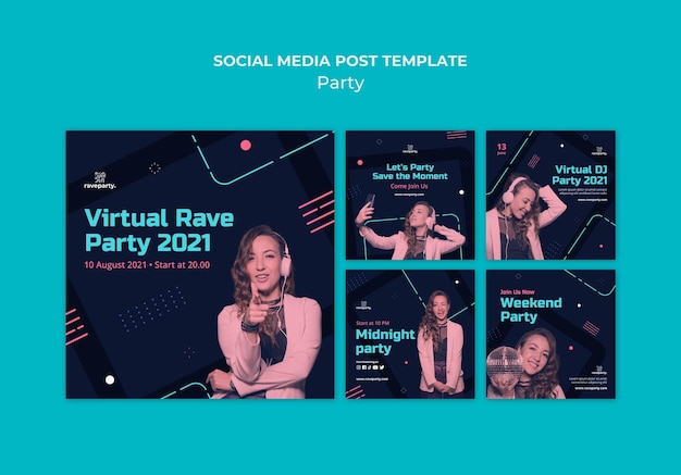 Free PSD online party social media posts pack