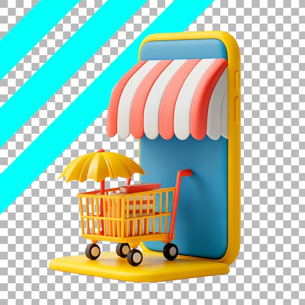 Free PSD online shopping concept with mobile storefront and shopping cart