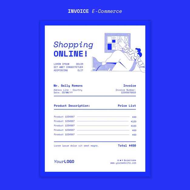 Online shopping and e-commerce invoice template