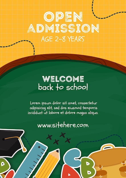 Free PSD open admission for children poster template