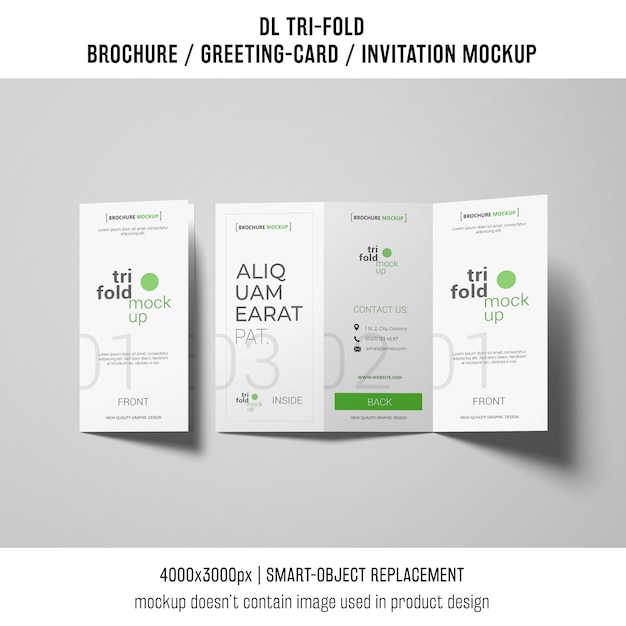 Free PSD open and closed trifold brochure or invitation mockup