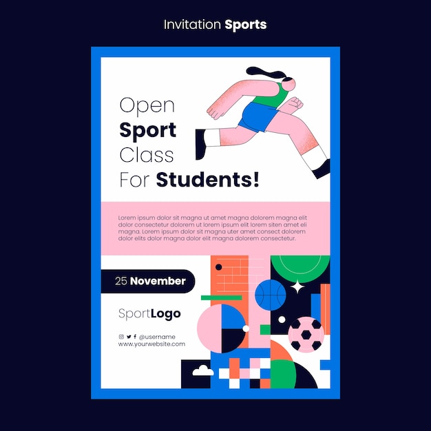 Free PSD open sports classes invitation template