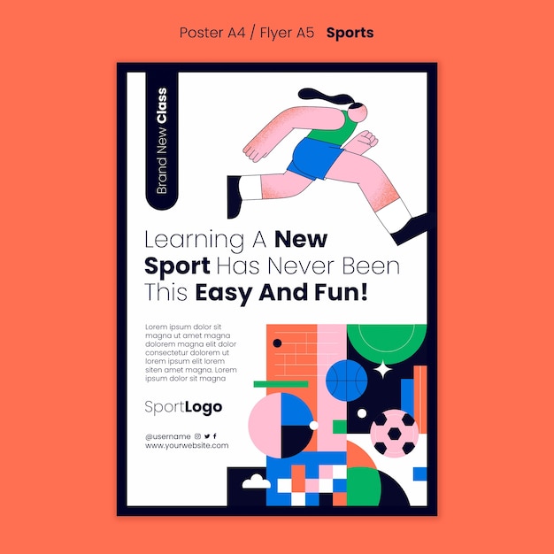 Free PSD open sports classes vertical poster template