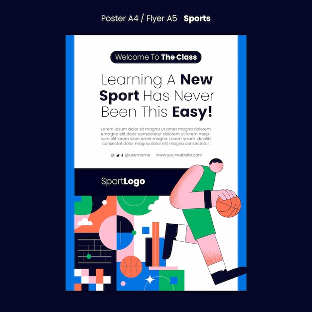 Free PSD open sports classes vertical poster template