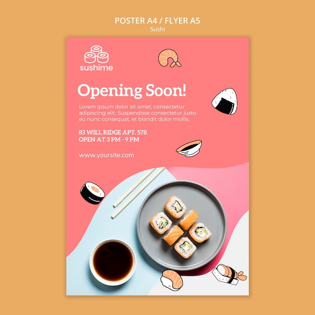 Free PSD opening soon sushi flyer template