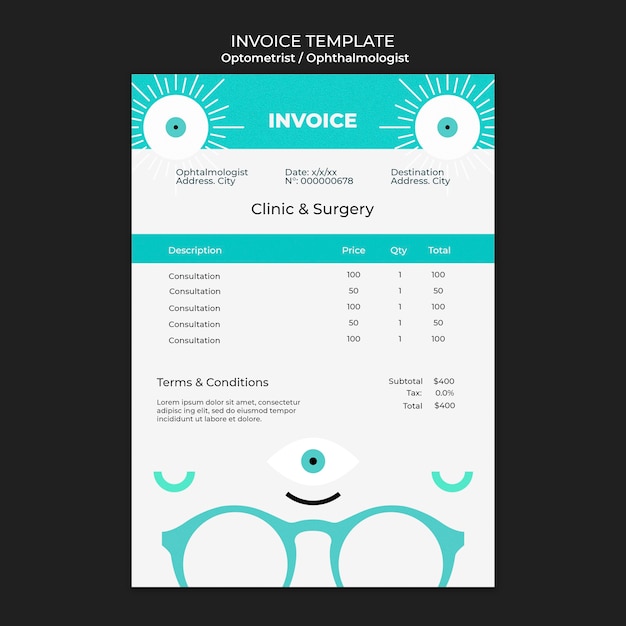 Free PSD optometrist career invoice template