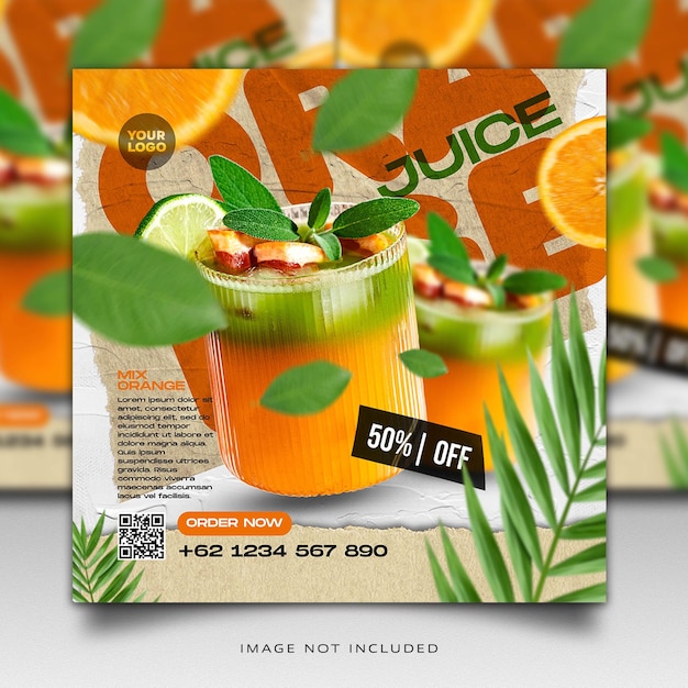 Free PSD orange juice food menu social media feed template