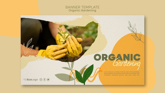 Organic gardening horizontal banner template