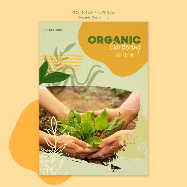 Free PSD organic gardening poster with photo