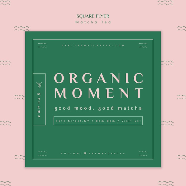 Free PSD organic matcha tea moment square flyer