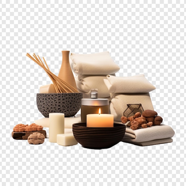 Free PSD oriental massage products and equipment including spa accessories isolated on transparent background