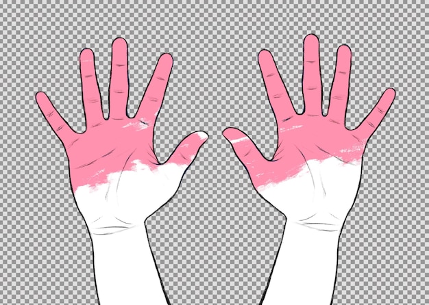 Free PSD pack of paintstained hands up hand drawn over transparent surface