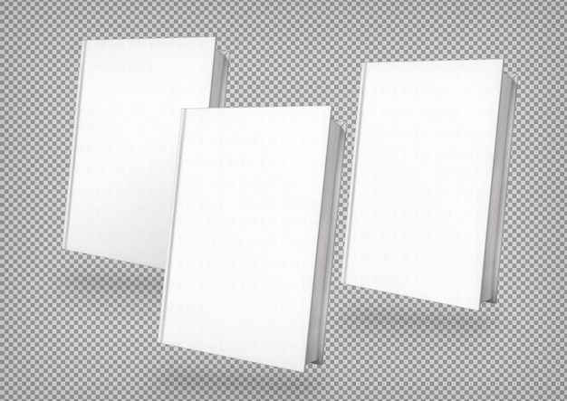 Free PSD pack of three plain white books on light background