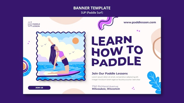 Paddle surf horizontal banner template with abstract shapes