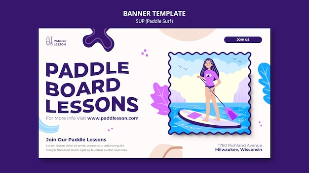 Free PSD paddle surf horizontal banner template with abstract shapes