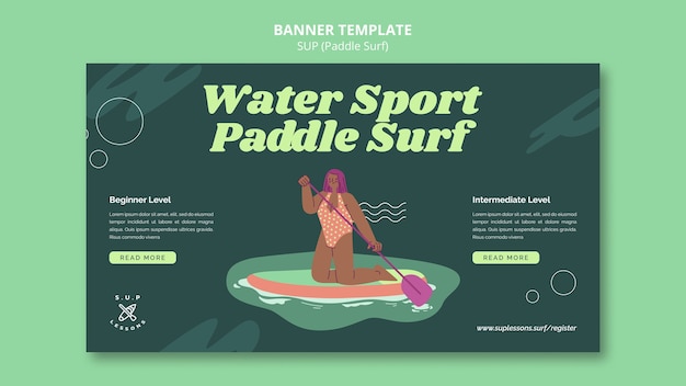 Free PSD paddleboarding classes horizontal banner template