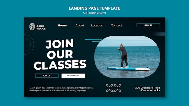 Free PSD paddleboarding classes landing page template