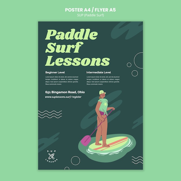 Paddleboarding classes vertical poster template