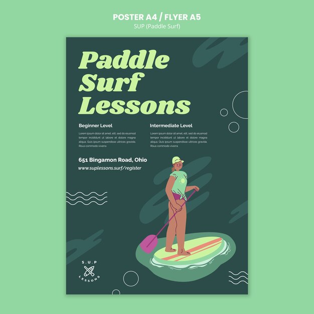 Paddleboarding classes vertical poster template