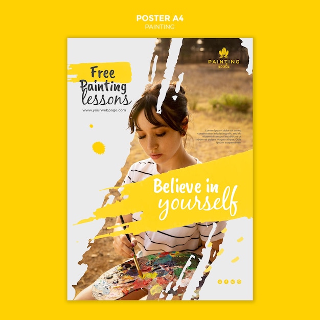 Free PSD painting flyer template with photo