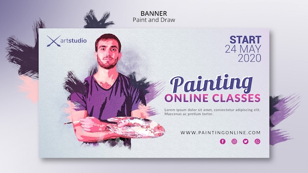 Free PSD painting online classes art studio banner