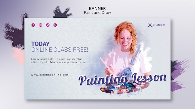 Free PSD painting online classes teacher banner template