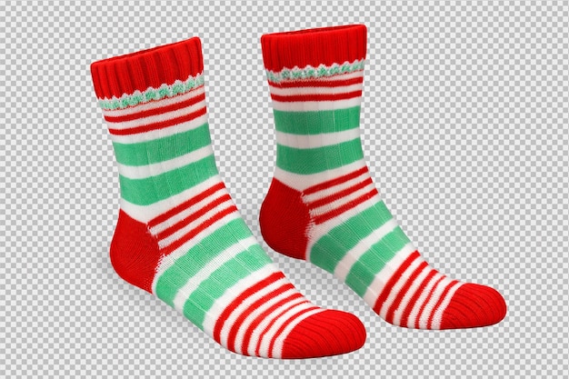 Free PSD a pair of red and green christmas stockings isolated on a transparent background