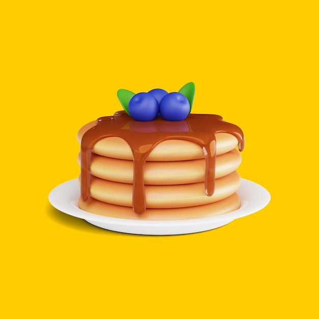 Pancake with dripping honey 3d render isolated illustrationxAof morning breakfastxA