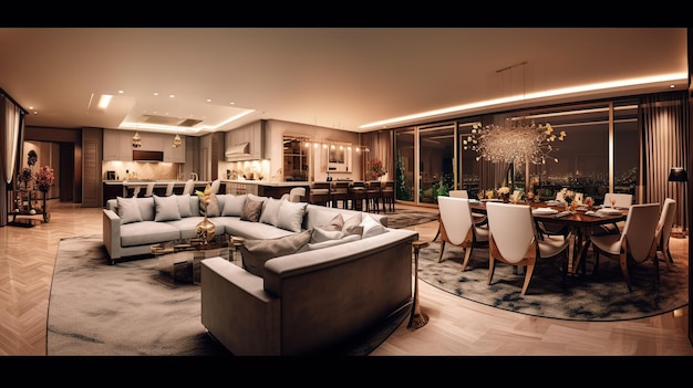 Panorama of luxury living room Generative AI