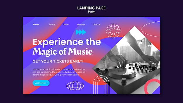 Free PSD party entertainment landing page template