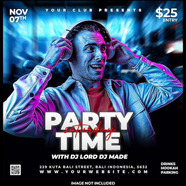 Party night club social media post template design