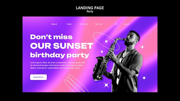 Free PSD party time landing page template