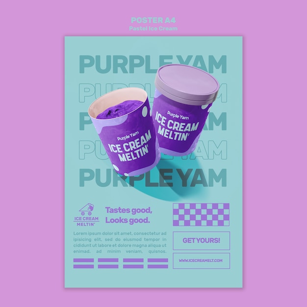 Free PSD pastel ice cream poster template with photo