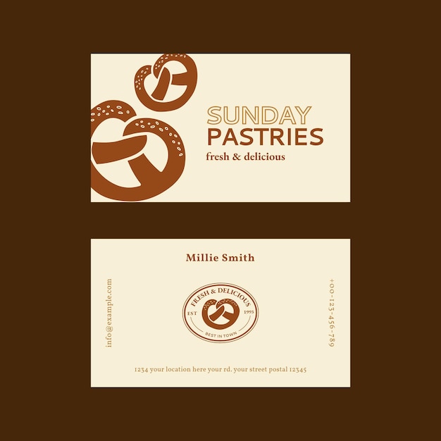 Free PSD pastries business card template psd in beige and brown