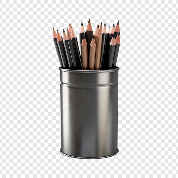 Free PSD pencils made of graphite in a metal case isolated on transparent background