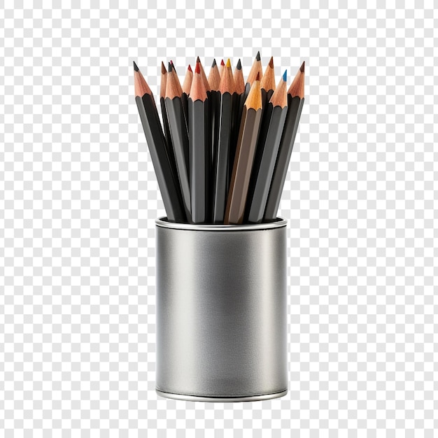 Free PSD pencils made of graphite in a metal case isolated on transparent background