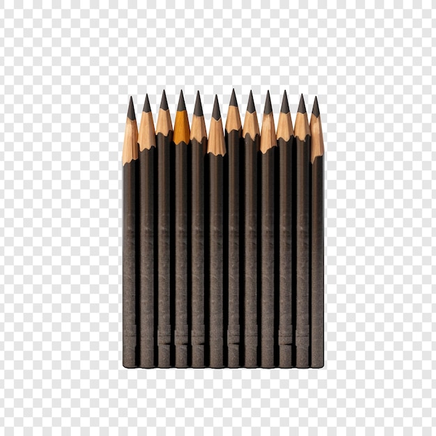 Free PSD pencils made of graphite in a metal case isolated on transparent background