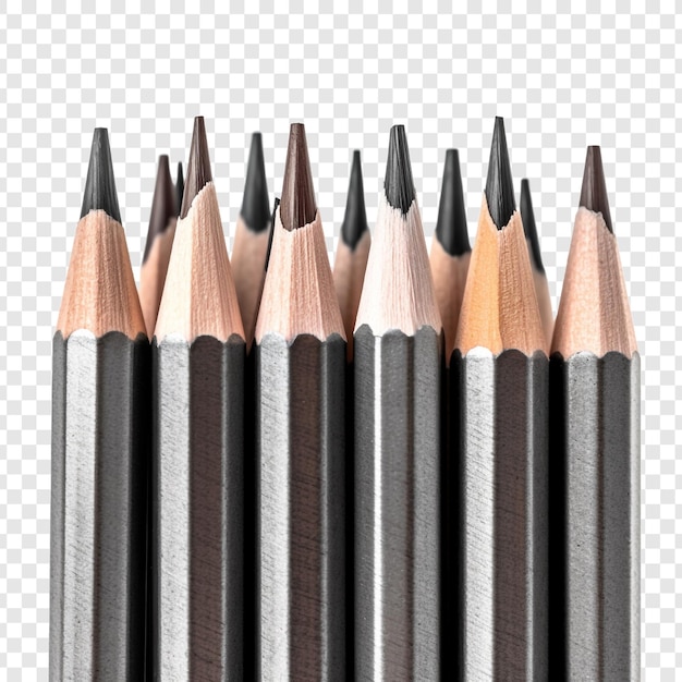 Free PSD pencils made of graphite in a metal case isolated on transparent background