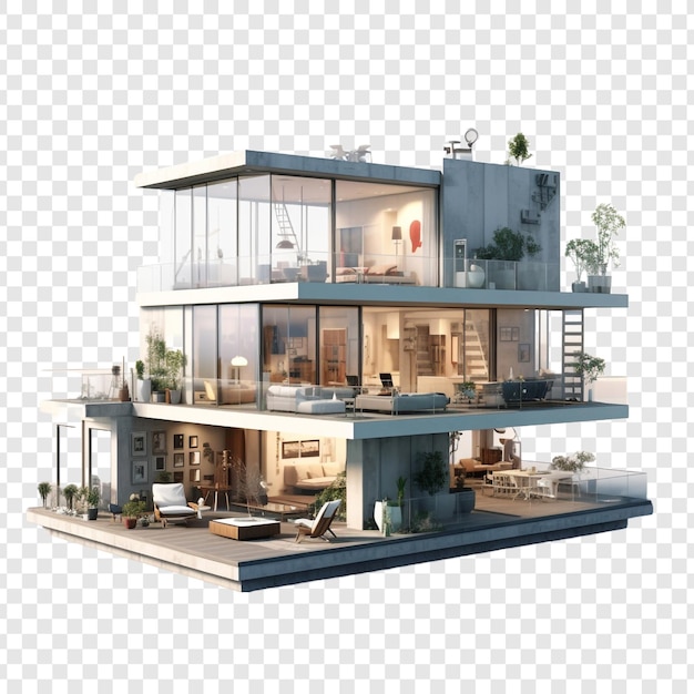 Free PSD penthouse house isolated on transparent background