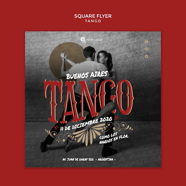 Free PSD people dancing tango square flyer template