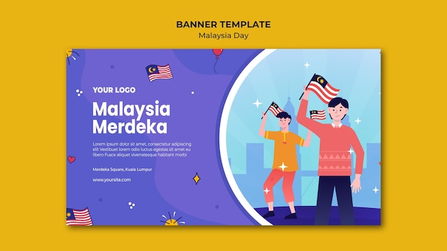 People outdoors cheering malaysia day banner web template