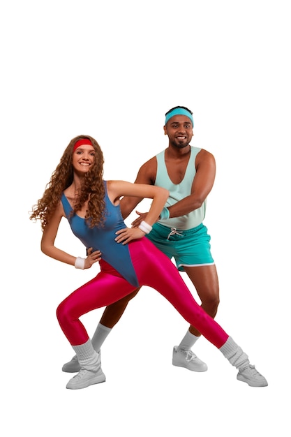 Free PSD people working out in 80s gym costume