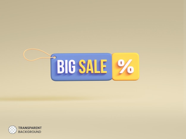 Free PSD percent big sale icon isolated 3d render illustration