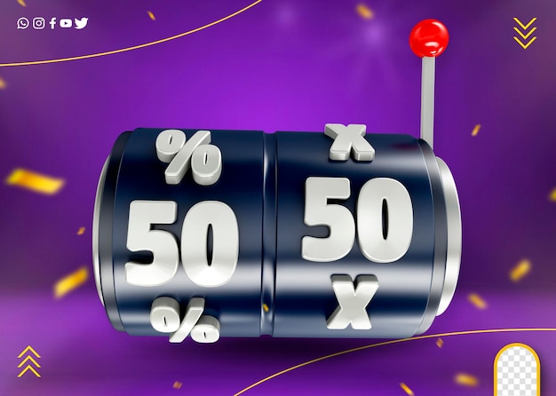 Free PSD percentage 3d discount value icon for supermarket promotions and online sales 50 percent