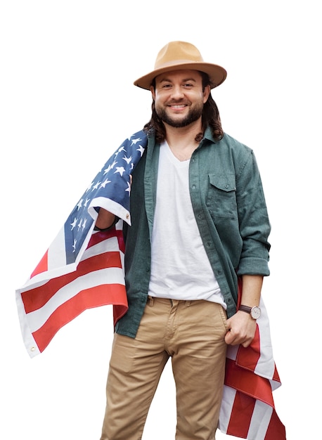 Free PSD person with american flag isolated