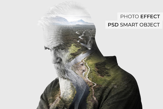 Free PSD person with double exposure effect mock-up