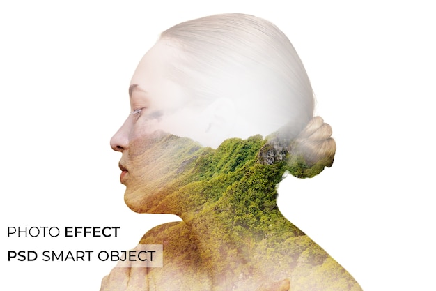 Free PSD person with double exposure effect mock-up