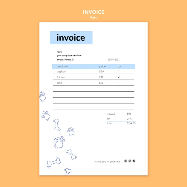 Free PSD pet food shop business invoice template