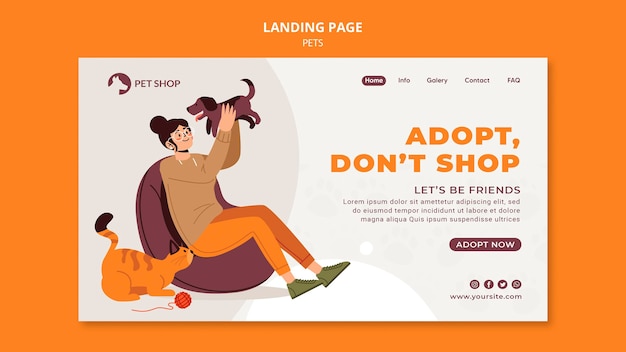 Free PSD pet shop adoption landing page template